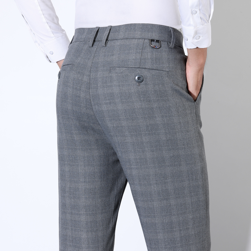 Men Grooming Usa - Cotton Plaid Striped Classic Suit Pants