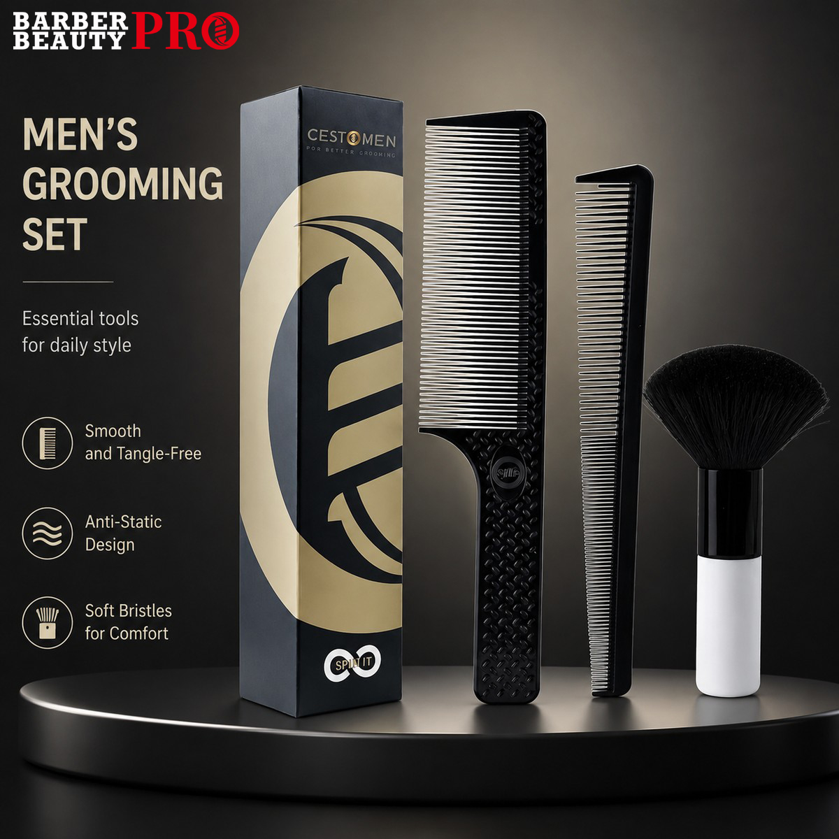 Men'S Grooming Hairstyles - 3Pcs Professional Hair Cutting Comb Set–