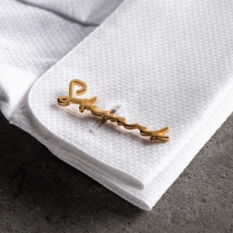 Men Grooming Usa - Custom Name Cufflinks 18K Gold Plated